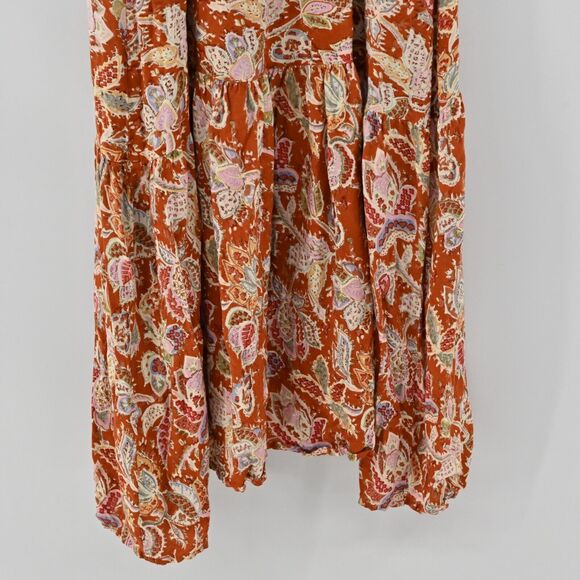 HOUSE OF HARLOW Dress‎ Womens Sz M Rust Floral Print Flutter Sleeve Midi Paisley - Picture 7 of 13